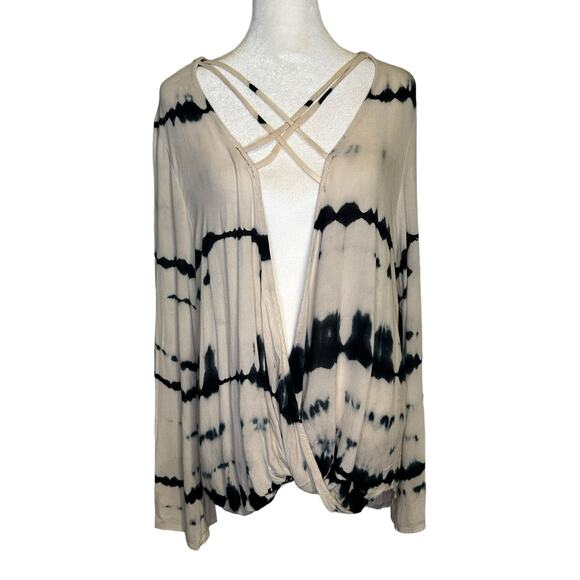 Lulu's beige & gray tie-die long sleeve cross front top size M NWT - Picture 1 of 11